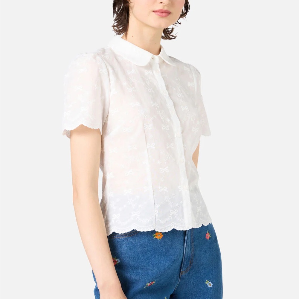 Coquette Elegant White Lace Bow Short Sleeved Myla Blouse Princess Highway
